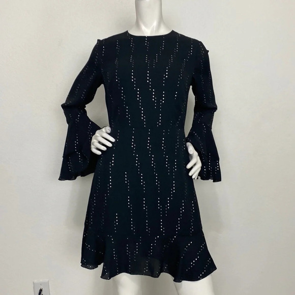 Who What Wear Black Silver Crew Neck Long Bell Sleeves A-Line Dress Size S - Picture 1 of 7